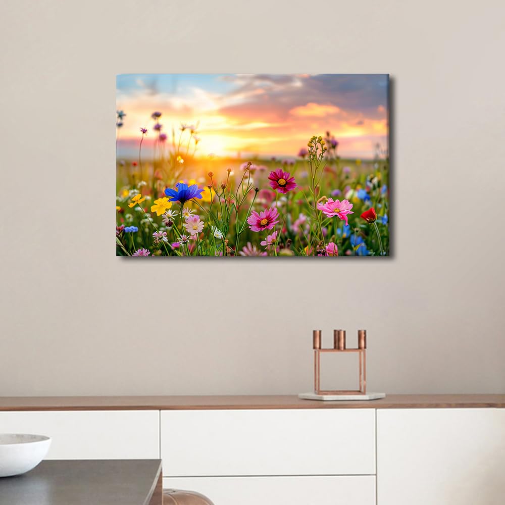 TISHIRON 5 Piece Wild Flower & Sunset Art for Bedroom Framed Canvas Home Decor, 40x60cm, Artwork-05, 16"Wx24"H - Image 4