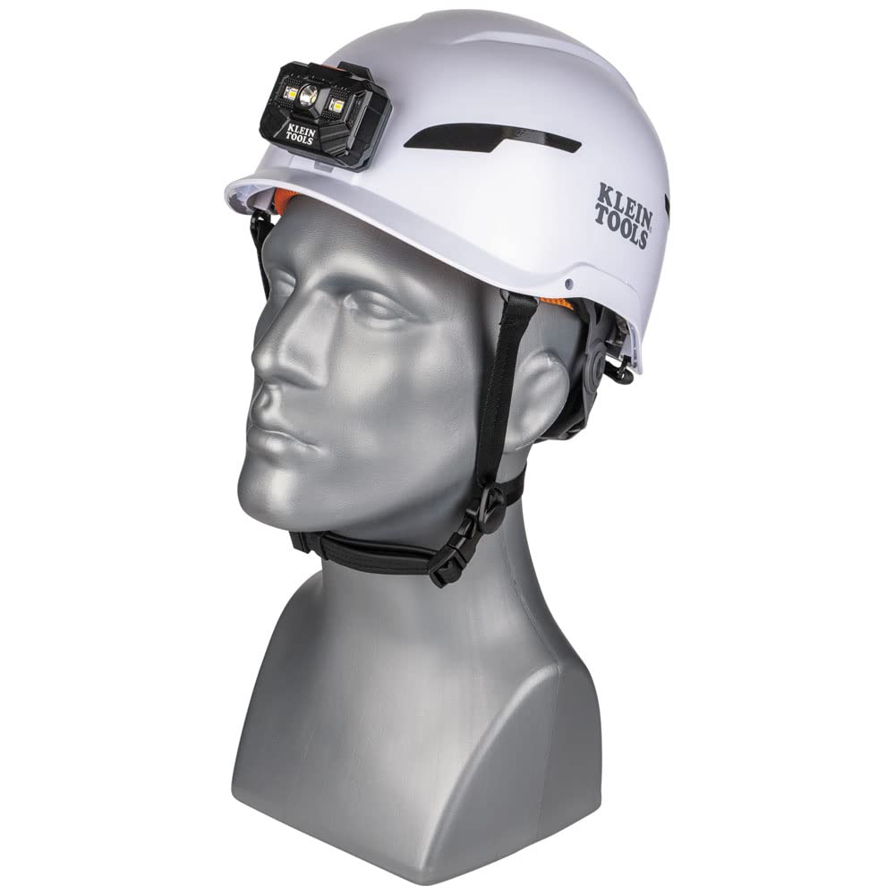 Klein Tools 60525 Casque de sécurité Type 2 avec Lampe Frontale Rechargeable, Non ventilé, Classe E, Blanc
