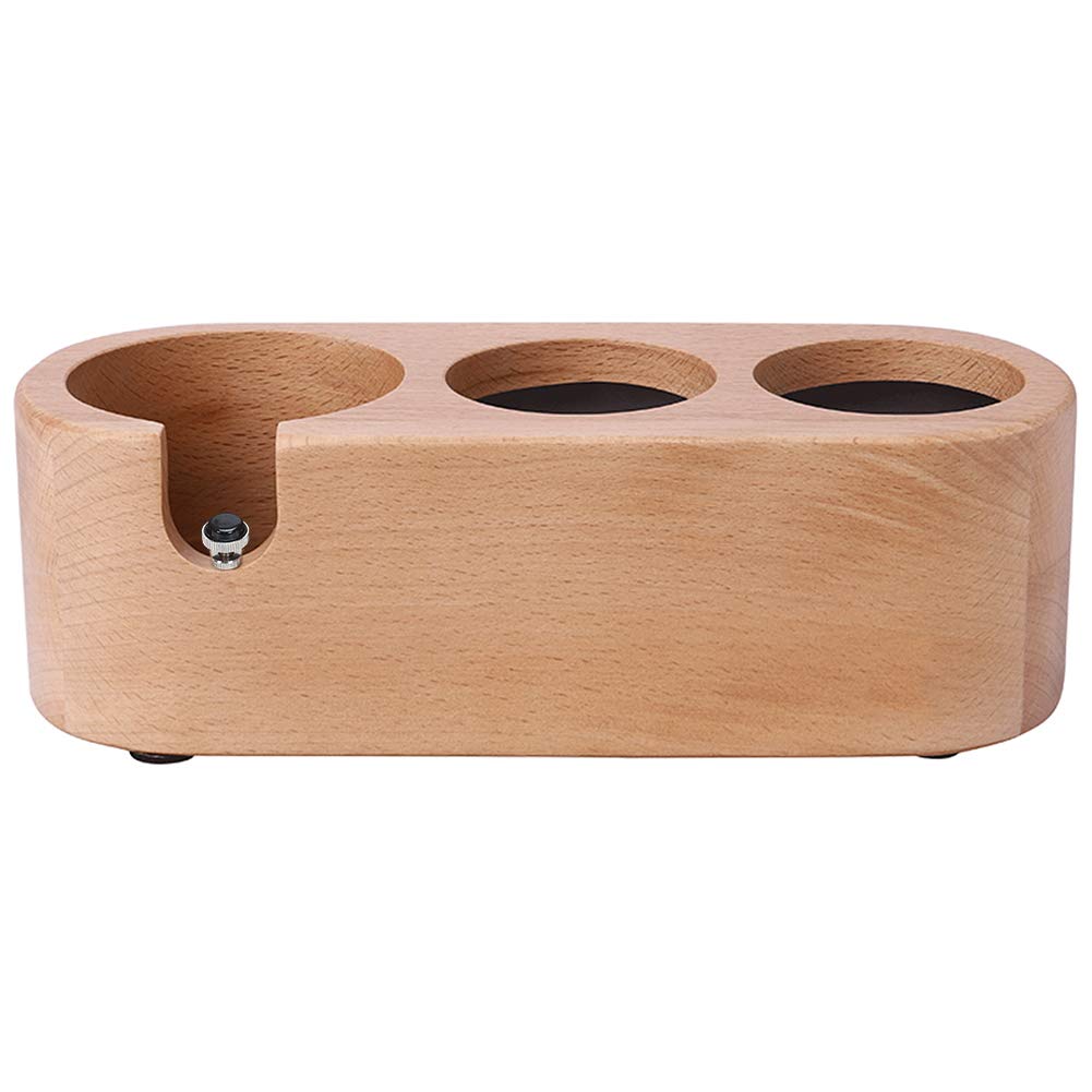 DELERKE Wood Coffee Filter Tamper Holder Wooden Espresso Tamper Mat Stand Tamper Station Wooden Base, Espresso Tamper Mat, Food Safe Wooden Coffee Tamp Mat Anti-Slip - Three holes(58MM)