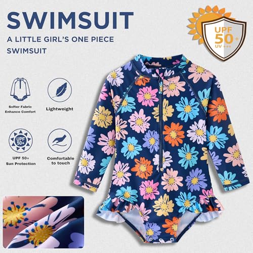 Image of Baby Girls' One Piece Swimsuit Long Sleeve Rash Guard Swimwear