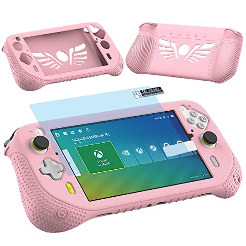 JCHPINE Silicone Cover Case for Logitech G Cloud Gaming Handheld, Protective Skin Sleeve for Logitech G Cloud Gaming Console Screen Film Protector Accessories (Pink Case and Screen Film)