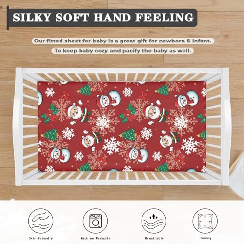 Image of Snowman Crib Sheets for Baby Girls Crib Sheets for Standard Crib Mattress Cover Red Christmas Breathable Santa Claus Soft Fitted Crib Sheet 28''x 52''