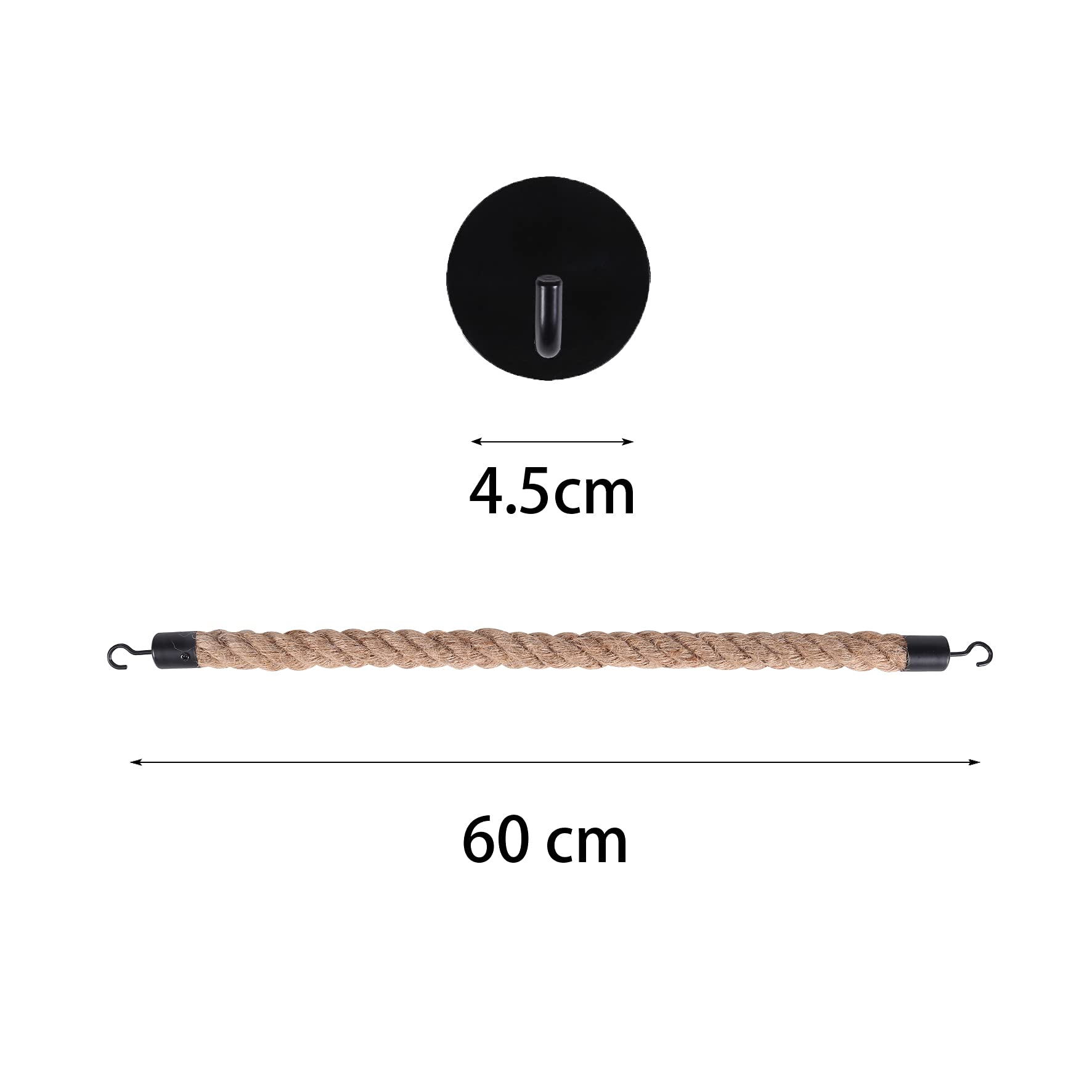 Toilettenpapierhalter Aus Juteseil – Selbstklebend, Kein Bohren Nötig, Schwarz, Industrieller Look