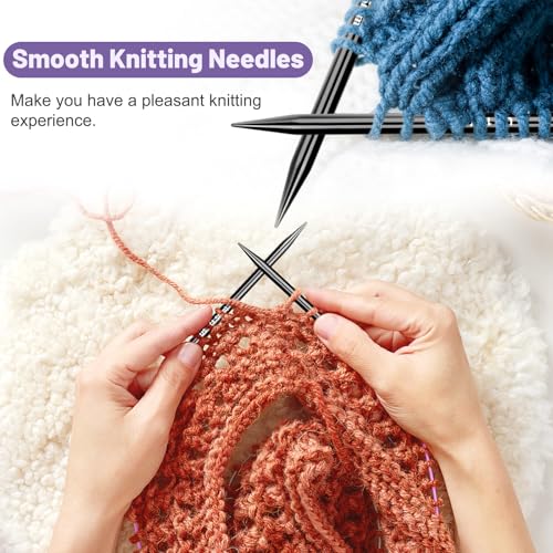 Image of Katech Interchangeable Knitting Needles Set- 9 PRS Circular Knitting Needle | Size 2.5, 4, 5, 6, 7, 8, 9, 10,11, Round Knittings Needles for Beginner w / 5 Cable, Case Accessories for Sweater Sock Blanket
