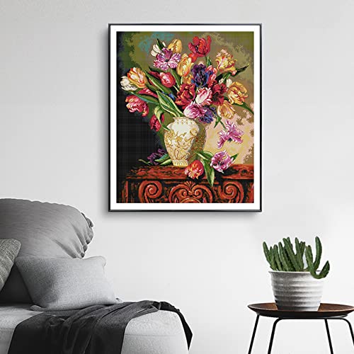 Funchey Stamped Cross Stitch Kits Beginners Full Range Of Embroidery Starter Kits For Adults Printed Cross Stitching Diy Kit (Tulip Vase (18.5×22.4 Inch)) #TOP1
