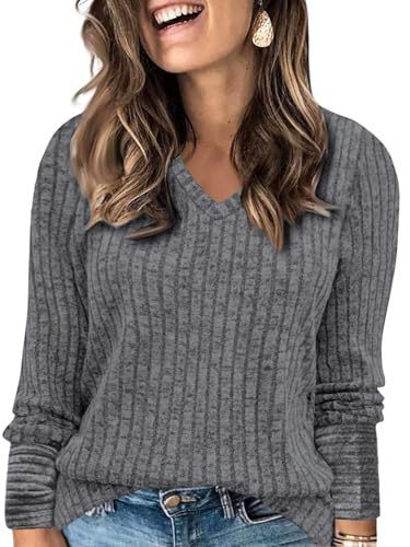 Image of VISLILY Womens-Plus-Size-Dressy-Tops Casual V Neck Long Sleeve Knit Sweater