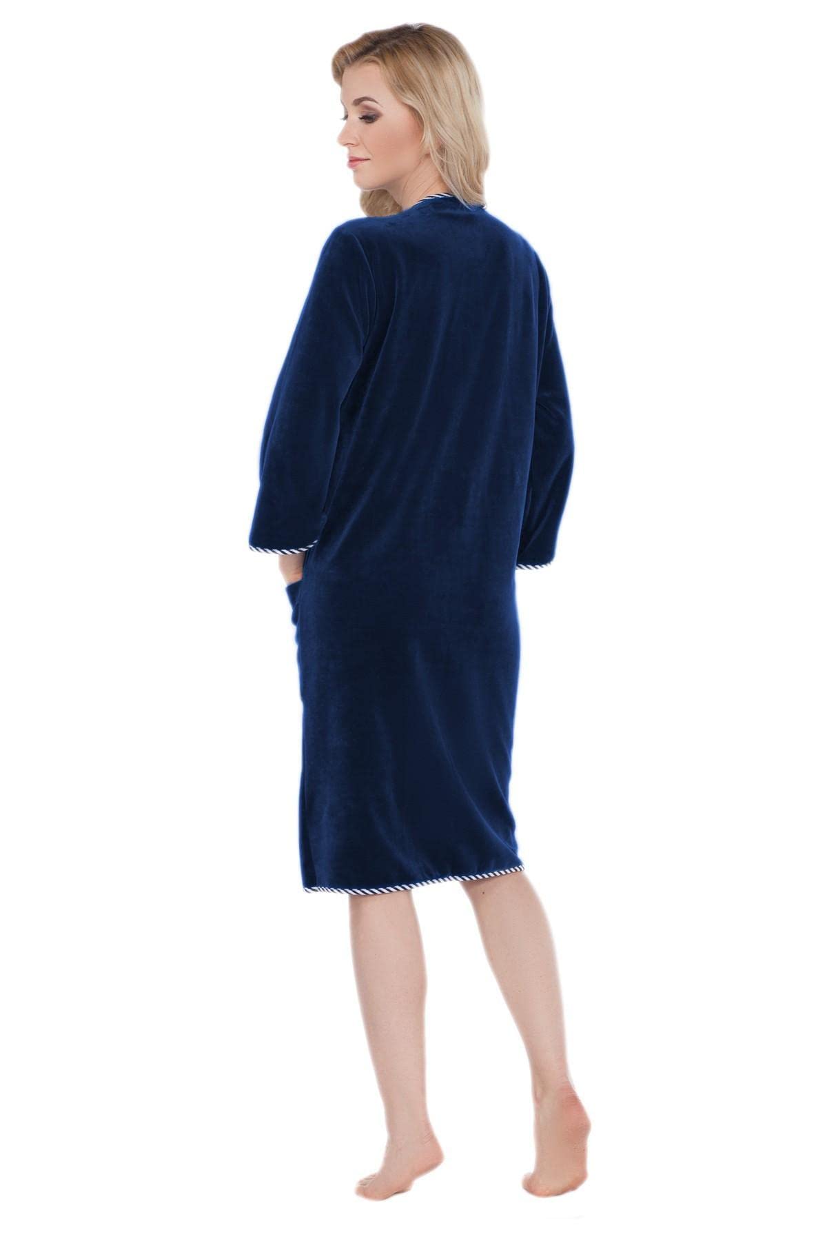 Aquarti Peignoir de Bain Court Manches 3/4 Velours Femme | Robe de Chambre Zippee