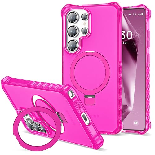 JQRZAOAK Compatible with Samsung Galaxy S25 Ultra Case 6.9'' Cute Wavy Frame with Magnetic Stand [Compatible with Mag-Safe] Military-Grade Translucent Phone Case for Women Girl, Hot Pink