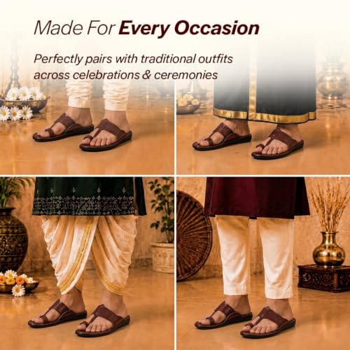 Image of FAUSTO Men Casual Outfit Kolhapuri Toe Ring Strap Ortho Slippers | Memory Cushioned Footbed | Ultra Lightweight and Comfort Slip On Slipper