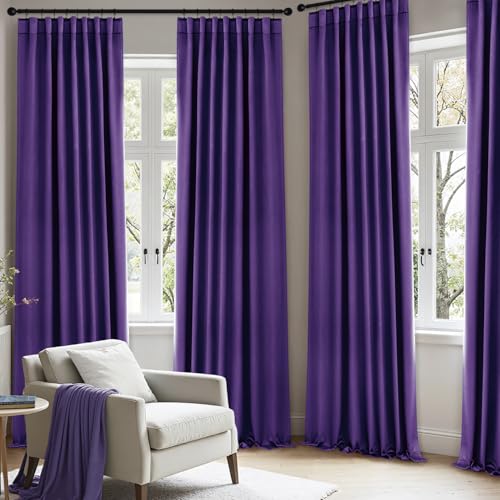 Image of ANRODUO Purple Back Tab Blackout Curtains 84 Inch Long 2 Panels | Rod Pocket,Thermal Insulated Room Darkening Light Blocking Curtains for Living Room Bedroom Privacy,W42xL84