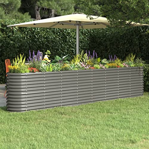 Macetero de plástico grande, bancal alto, acero galvanizado, 332 x 40 x 68 cm, color gris, grande para jardín, terraza, balcón y salas de estar