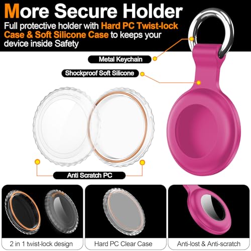 Image of 1|2|4Pack for Apple AirTag Holder,for Air Tag 2nd &1st Genaretion,Waterproof GPS Tracker Air Tag Keychain with Cover Anti-Scratch Silicone for Air-Tag Case for Pets,Kids-Blue+Brown+Orange+Rose Red