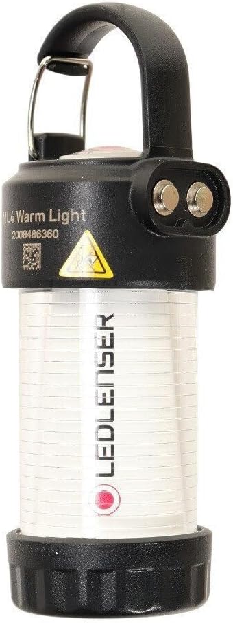ML4 Warm Light LED lantern, rechargeable 14500 battery, 300 lumens, glare-free (patented), up to 40h runtime, red light, 1xAA useable with batteries, carabiner, Outdoor, Camping