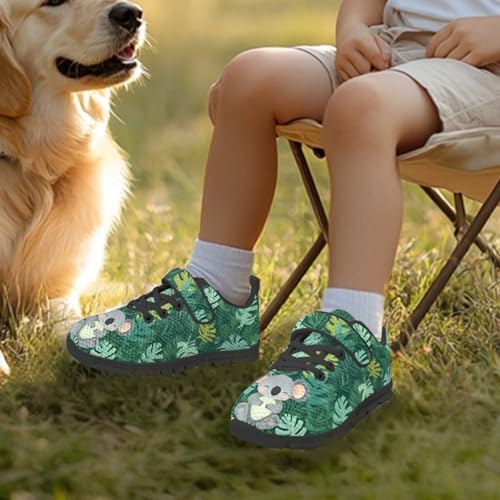 Boys Girls Sneakers Kids Lightweight Breathable Strap Athletic Running Shoes for Little Kid/Big Kid Koala Tropical Leaf Pattern2