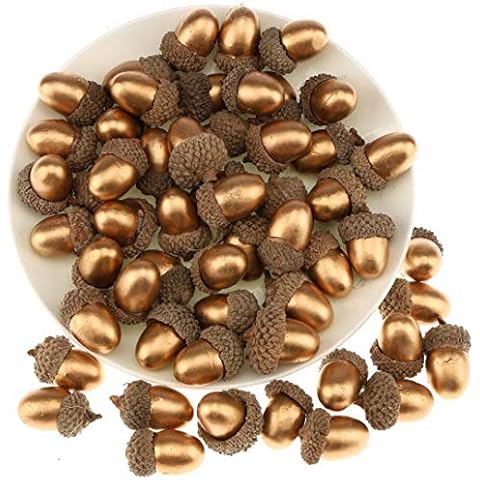 Gresorth 50pcs High Grade Artificial Gold Acorn Decoration Fake Acorns for Home Wedding Decor Vase Filler DIY Table Crafting Material Cover