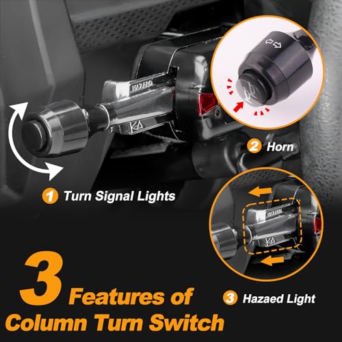 Image of UTV Turn Signal Kit with Lever Column Switch and 8 Round Light,Pre-Wired, Plug and Play with Horn, Compatible with Polaris Ranger, RZR, Can-Am X3