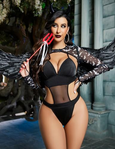 Image of Avidlove Rave Outfits for Women Festival Sexy Lingerie Bodysuit 2 Piece | Buckle shrug crop top halter bodysuit set, snap closure, breathable mesh, for concerts and club nights