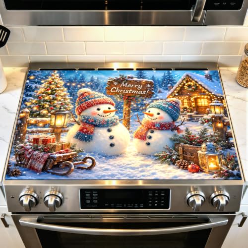 Image of Merry Christmas Snowman Stove Top Cover for Electric Stove Mat