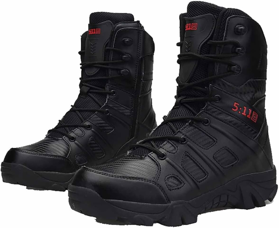 NVBHOF Men’s Tactical Combat Boots, Comfortable Lightweight Men's Tactical Work Boots, Waterproof Desert Combat Outdoor Boots, for Hunting Hiking Walking Boots (Color : Black, Size : 9)