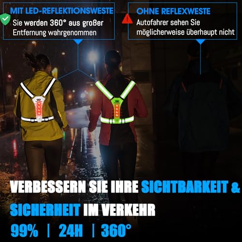 ICOCOPRO LED Warnweste Fahrrad Reflektorweste丨Laufweste Leuchtweste für Damen Herren Kinder丨USB Aufladbar Reflektierende Weste丨Lauflicht Joggen Reflektoren丨Sicherheitsweste