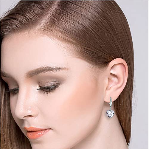 Heart Dangle Earring 925 Sterling Silver 5A Heart Cubic Zirconia Drop Earring For Women Silver Jewelry Gift For Wife Girl (Heart Shape-Clear) #TOP3
