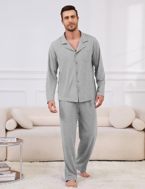 Marvmys Mens Pajama Set Soft Button Down Pajamas Long Sleeve Pjs Sleepwear Loungwear Comfy Sleep Sets with Pockets S-3XL - Image 2