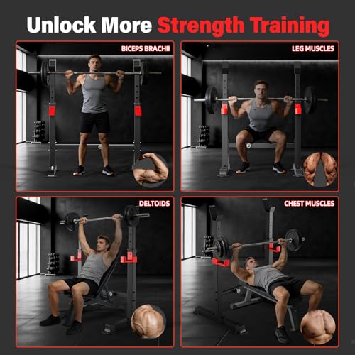 Image of Adjustable Squat Rack, 550LBS Multi-Function Barbell Rack for Weight Lifting and Home Gym Fitness Workout Portable Squat Bench Press - Great for Beginners