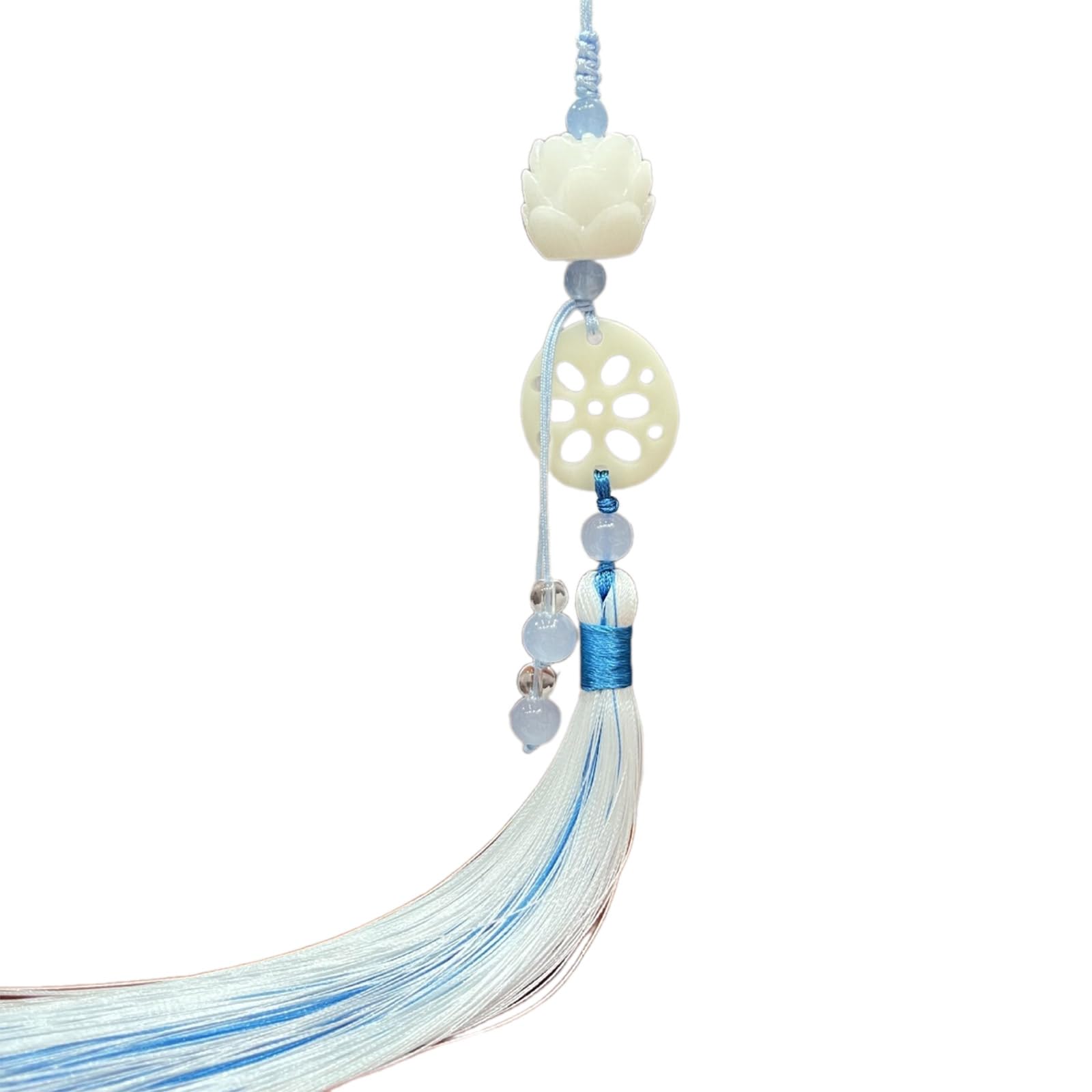Luofeng Blue Tassel Pendant,Chinese Hanfu Tassels Pendant Retro Waist Pendants With Imitation Lotuses Jade Jewelry For Parties Clothing Accessories