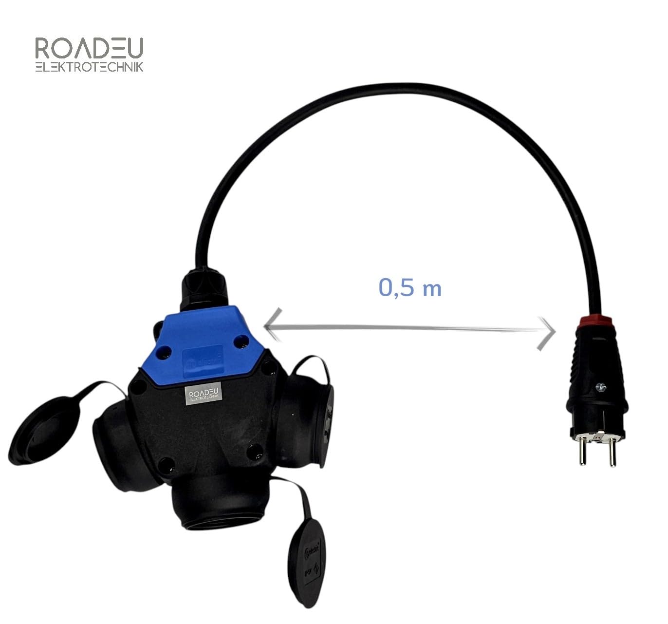 Adattatore Multipresa Schuko 3 Posti 230V 16A – Presa Multipla Tipo F con Cavo in Gomma 0,5 m 3x2,5 mm², IP44 – per Giardino, Garage, Officina e Camper