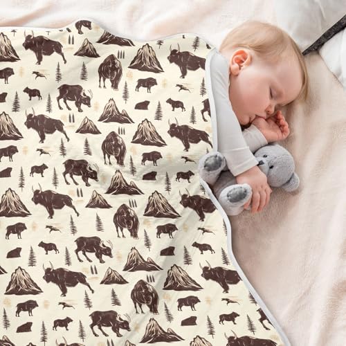 Image of Baby Swaddle Blanket for Boys Girls Soft Warm Stroller Throw Blanket for Newborn Infant Toddler 30X40in National Park Deer Bear Moose