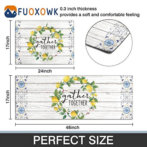 Fuoxowk Lemon Themed Kitchen Rug Set,Farmhouse Kitchen Rugs Fruit Runner Rugs With Rubber Backing,Throw Rugs Washable For Kitchen Sink,Laundry Room,Standing Desk,Spring&Summer Rug,Lemon Kitchen Decor #TOP4