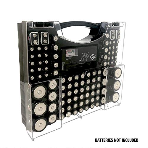 Battery Pro Organizer & Tester, Holds 100 Assorted Batteries - Black