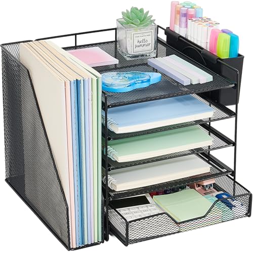 Gugsey Desk Organizer, 5-Tier Paper Letter Tray Organizer with File