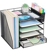 Gugsey Desk Organizer, 5-Tier Paper Letter Tray Organizer with File Holder, Drawer and Pen Holder...