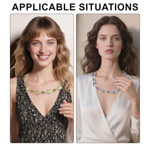 2 PCS Western Belt for Women | Western Chain Belt with Concho | Cowgirl Belt Festival Country Concert Rodeo Accessory | Metal Waist Chain Belt for Dresses (Gold+Silver)4