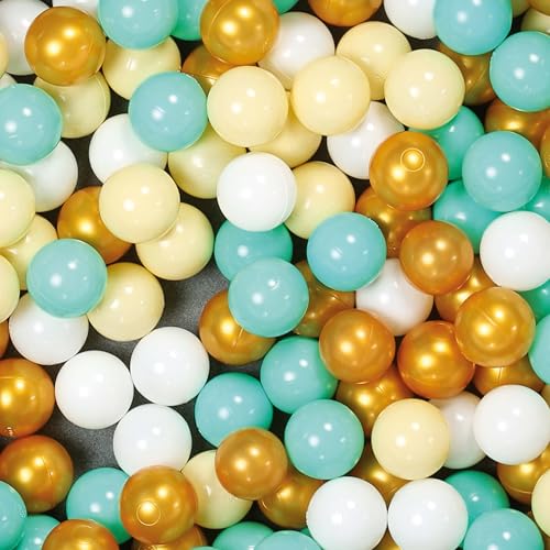 LUDI - Balles de Jeu Or - pour Piscine à Balles ou Aires de Jeu - 90 Balles - Lancer, Faire Rouler - Plastique Souple - 6 cm - Dès 6 Mois, Couleurs Vives
