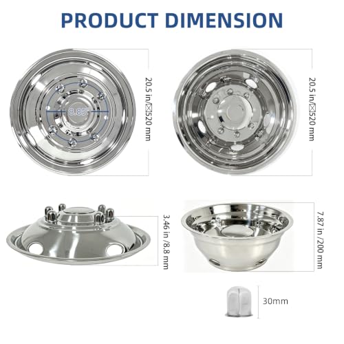 Image of hightall 19.5 Wheel Simulators,8 Lug Stainless Steel Hubcaps,Polished Surface,2Pcs Front Wheel /2Pcs Rear Wheel,Bolts On Wheel Cover Set Compatible with Ford 2003-2004 F450 /F550