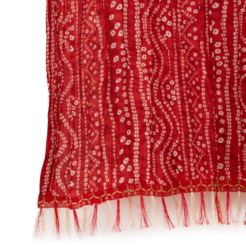 Image of Women's Art Silk Bandhani Print Dupatta with 2.20 Meters | Women's cotton printed dupatta with tassels