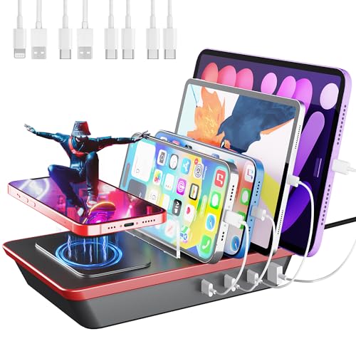 Charging Station for Multiple Devices, 100W 4 Ports Charger Station with 3 Powerful 20W PD USB-C Ports, 15W QI Wireless Charger and 1 USB 5V/ 4.8A Charging Ports Compatible with iPhone iPad, Tablets