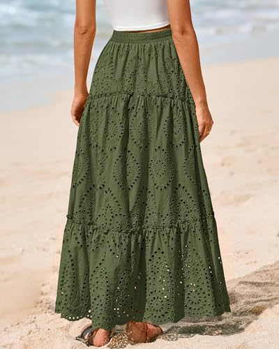 Image of BTFBM Eyelet Long Skirts for Women Beach Vacation