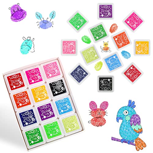 Vaktop Stempelkissen, 12 Farben Fingerstempel, Abwaschbar Stempelkissen Bunt, Ungiftig Fingerstempelfarbe, Stempelkissen Fingerabdrücke - für Papier Handwerk Stoff, Scrapbook, Kinder Geburtstags