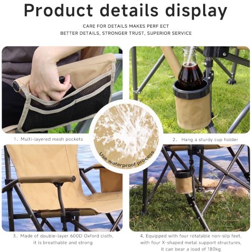 Image of Heavy Duty Folding Camping Chair for Camp, Picnic, Lawn, Fishing | Adjustable Back; Weight Capacity 400 LBS;Hard Arm Portable Chair;Cup Holder;Storage Bag;carrying bag