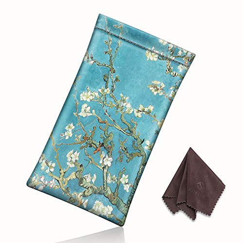Image of FINTIE Soft Eyeglasses Case with Cleaning Cloth, Portable Squeeze Top Vegan Leather Glasses Pouch, Sunglasses Eyewear Bag