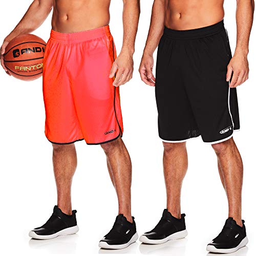 AND1 Men's Basketball Gym Fitness & Running Shorts with Elastic Waistband & Pockets - Black/Varsity Red - 2 Pack, Medium