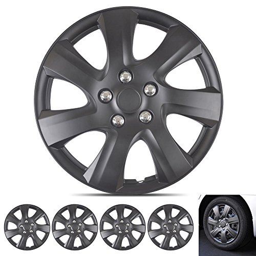 Image of BDK Matte Black Hubcaps Wheel Covers for (2006-2014) Toyota Camry 16 Inch Hubcaps Set of 4, Snap-on Direct OEM Replacement for Toyota Camry Hubcaps 16 Inch Wheel Covers Impact-Resistant Durable
