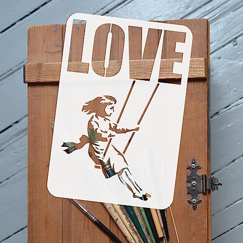 FINGERINSPIRE Banksy Girl On Swing Stencil 21x29.7cm Reusable Banksy Theme Painting Template Banksy Girl With LOVE Drawing Stencil Banksy Stencil for Painting on Wood Wall Fabric Furniture - Image 3