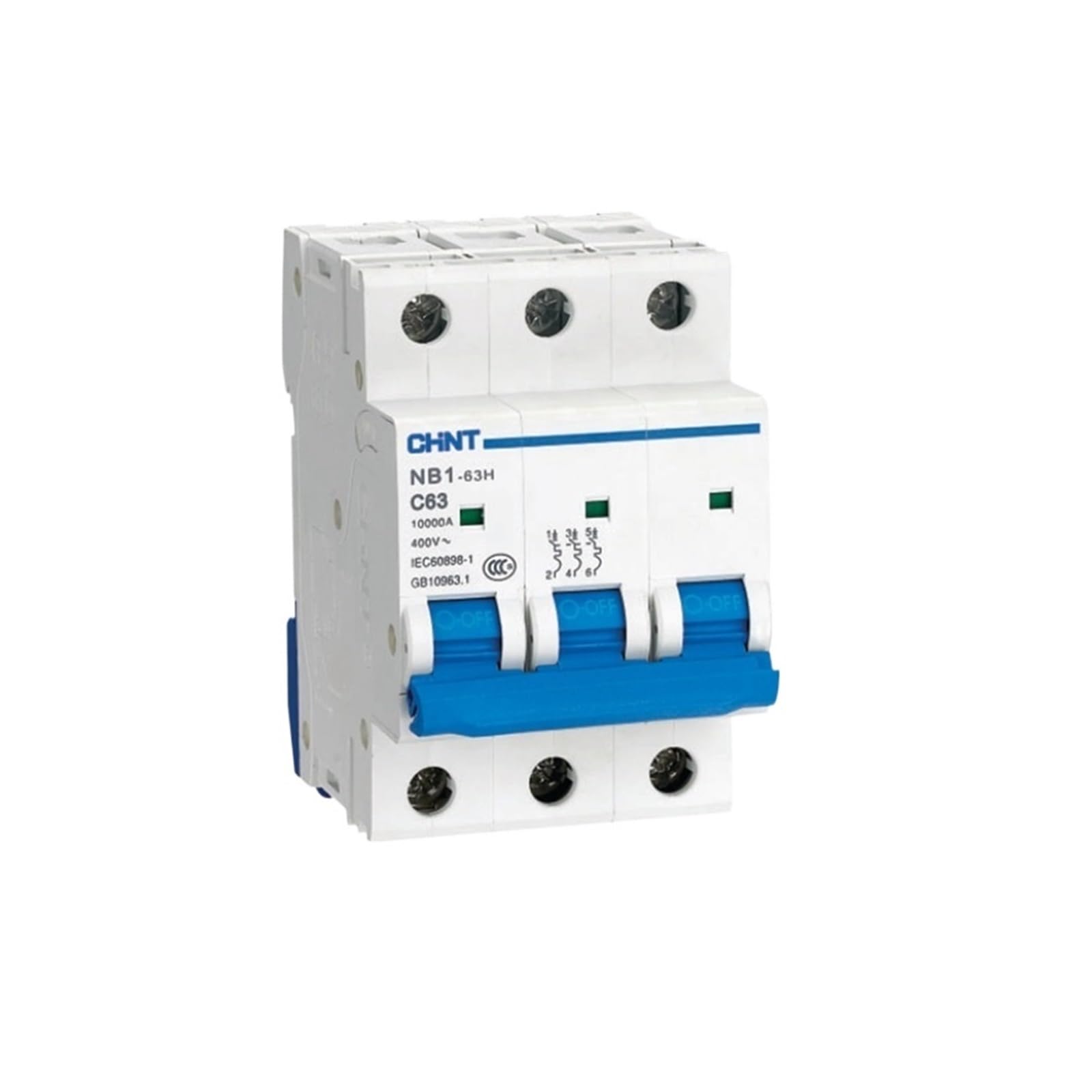 Disjoncteur miniature NB1-63H 3P C rail DIN 35 mm pouvoir coupure 10kA