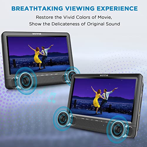 WONNIE-10-Dual-Car-DVD-Player-Portable-Headrest-Video-Players-for-Kids-with-2-Mounting-Brackets-5-Hours-Rechargeable-Battery-Support-USBSD-AV-Outin-Last-Memory1-Player1-Monitor
