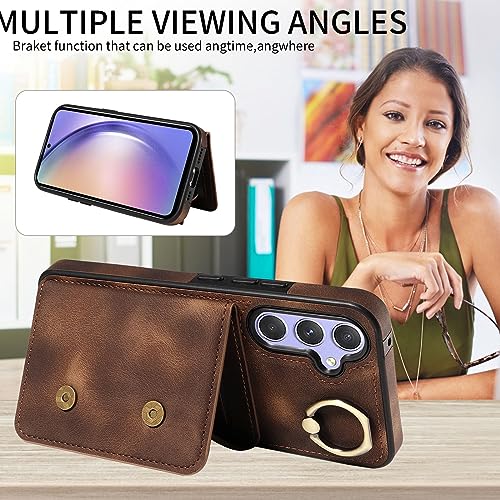 Housse Samsung Galaxy A54 5G antichoc à double fermoir magnétique marron