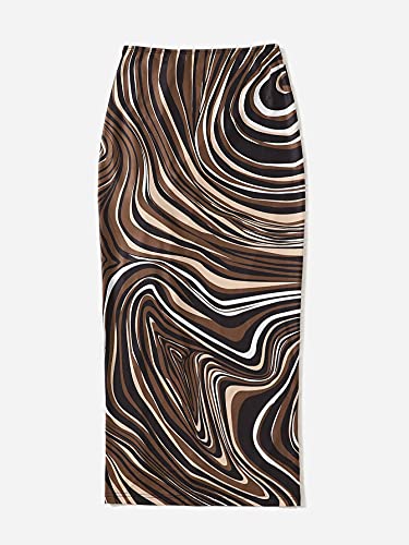 Women's Summer Graphic Print Ruched Drawstring Split Hem High Waisted Midi Skirt2